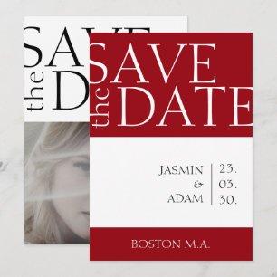 Crimson Red White Minimal Photo Wedding Save The Date