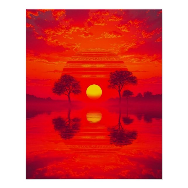Crimson Reflection - Sunset over Lake Poster (Front)