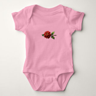 Crimson Rose Bloom – Botanical Clipart Baby Bodysuit