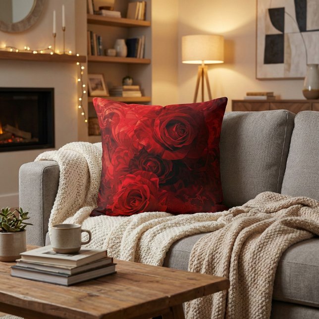 Crimson Rose Bouquet Romantic Throw Pillow (Creator Uploaded)