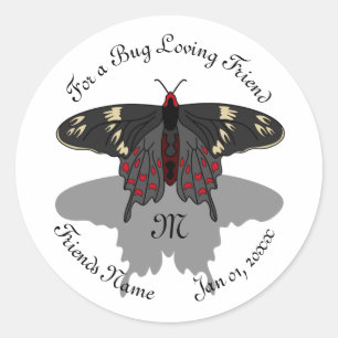 Crimson Rose Butterfly Shadow Monogram Classic Round Sticker