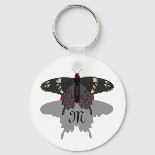 Crimson Rose Butterfly Shadow Monogram Keychain