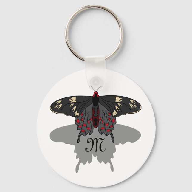 Crimson Rose Butterfly Shadow Monogram Keychain (Front)