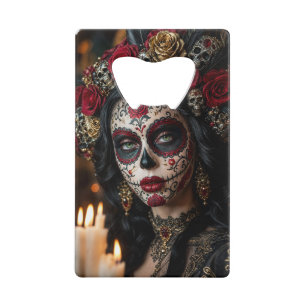 Crimson Rose Calavera – Elegant Day of the Dead Credit Card Bottle Opener