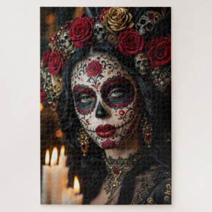 Crimson Rose Calavera – Elegant Day of the Dead  Jigsaw Puzzle