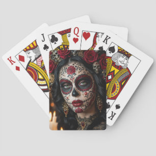 Crimson Rose Calavera – Elegant Day of the Dead Playing Cards