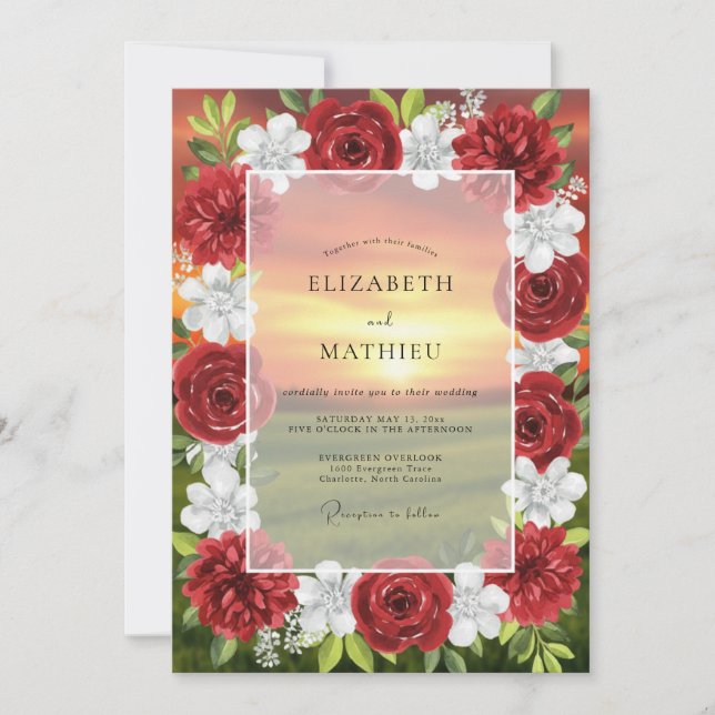 Crimson Rose Painted Wedding Invitation (Front)