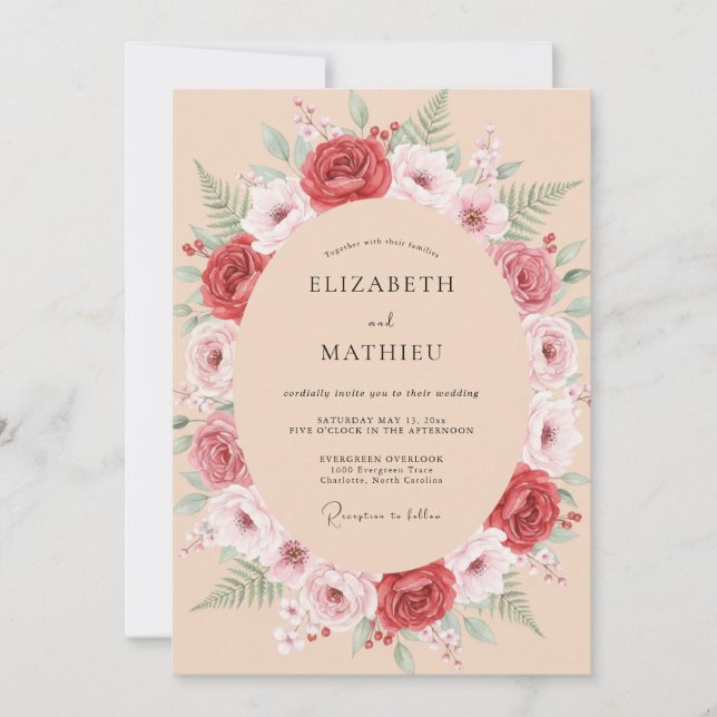 Crimson Rose Wreath Wedding Invitation (Front)