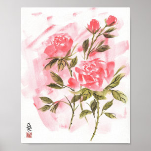 Crimson Roses in Morning Light Poster