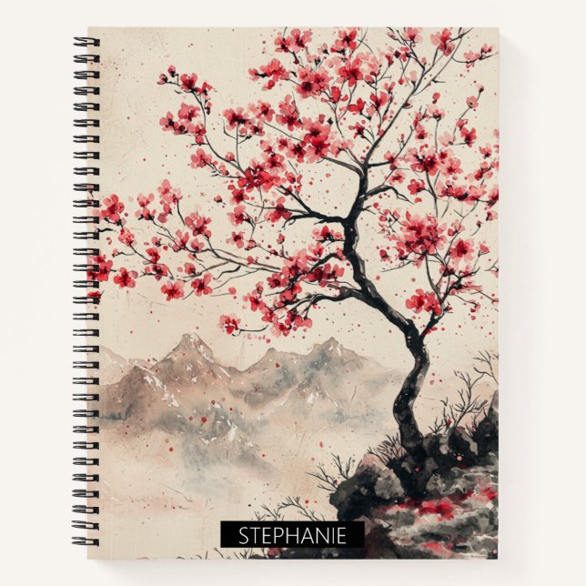 Crimson Sakura Mountain Serenity (1) Notebook (Front)