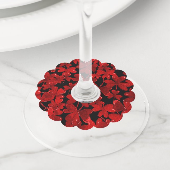 Crimson Shamrocks Wine Glass Tag (Close Up)