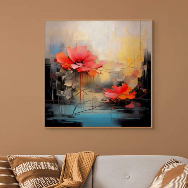 Crimson Silence – Abstract Poppies in Urban Light Canvas Print (Creator Uploaded)