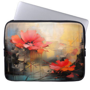 Crimson Silence – Abstract Poppies in Urban Light Laptop Sleeve