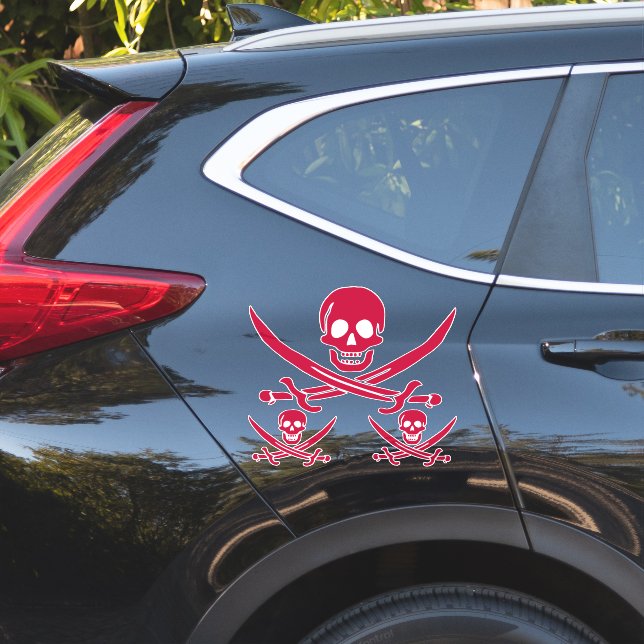 Crimson Skull & Swords Pirate flag of Calico Jack (Car Side)