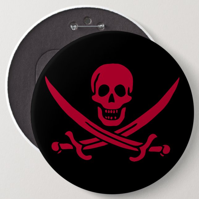 Crimson Skull & Swords Pirate flag of Calico Jack 6 Inch Round Button (Front & Back)