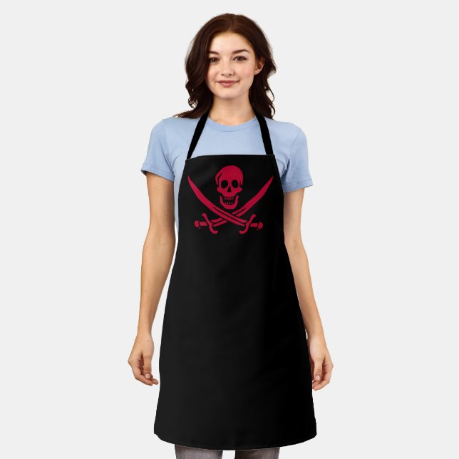 Crimson Skull & Swords Pirate flag of Calico Jack Apron (Worn)