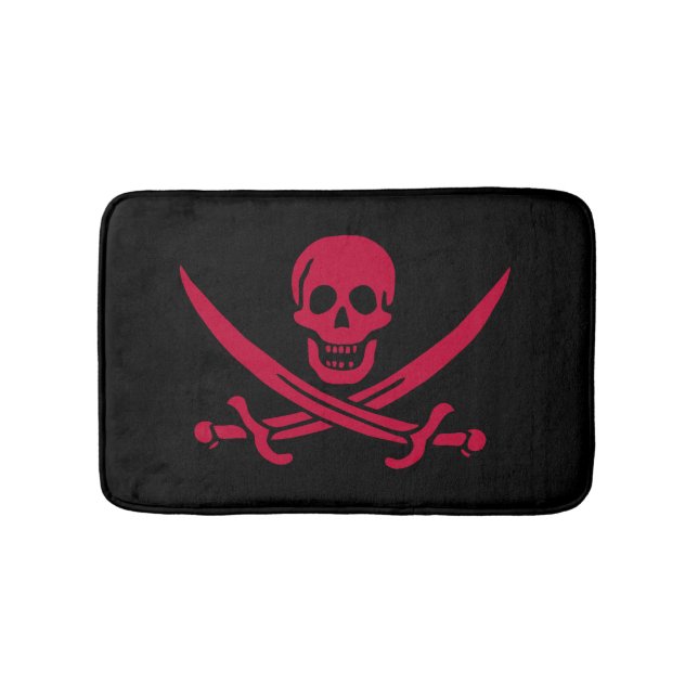 Crimson Skull & Swords Pirate flag of Calico Jack Bath Mat (Front)