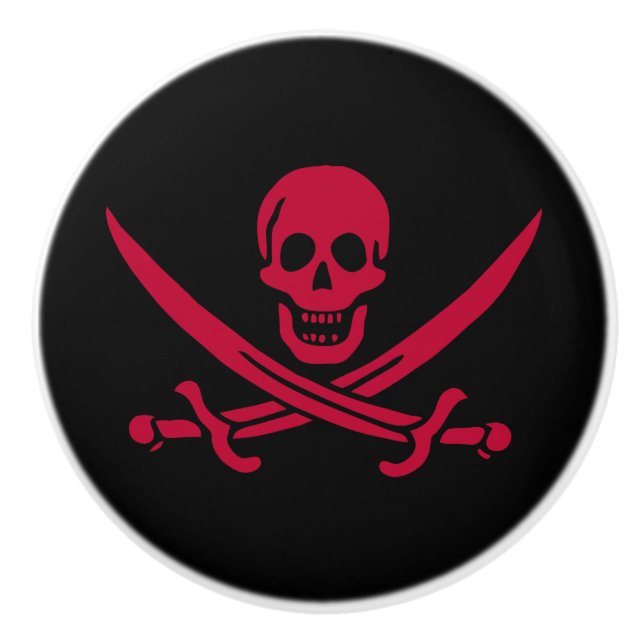 Crimson Skull & Swords Pirate flag of Calico Jack Ceramic Knob (Front)