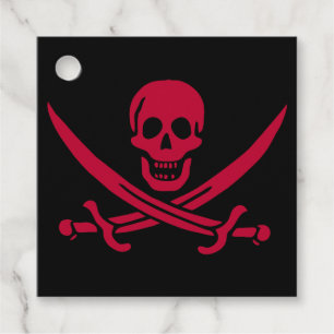 Crimson Skull & Swords Pirate flag of Calico Jack Favour Tags