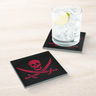 Crimson Skull & Swords Pirate flag of Calico Jack Glass Coaster
