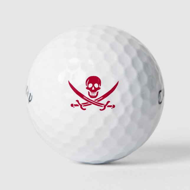 Crimson Skull & Swords Pirate flag of Calico Jack Golf Balls (Front)