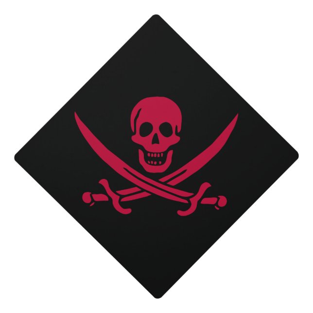 Crimson Skull & Swords Pirate flag of Calico Jack Graduation Cap Topper (Front)