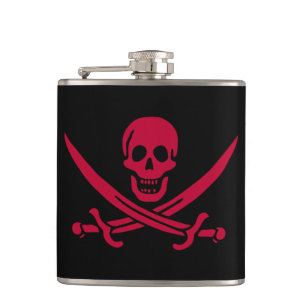Crimson Skull & Swords Pirate flag of Calico Jack Hip Flask
