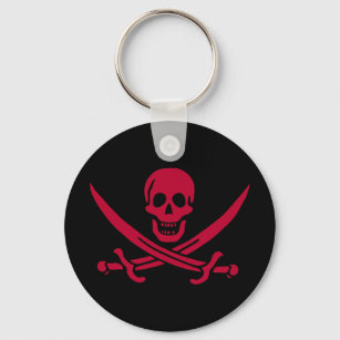 Crimson Skull & Swords Pirate flag of Calico Jack Keychain