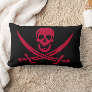 Crimson Skull & Swords Pirate flag of Calico Jack Lumbar Pillow