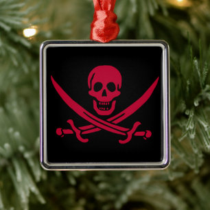 Crimson Skull & Swords Pirate flag of Calico Jack Metal Ornament