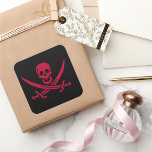 Crimson Skull & Swords Pirate flag of Calico Jack Square Sticker