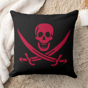 Crimson Skull & Swords Pirate flag of Calico Jack Throw Pillow