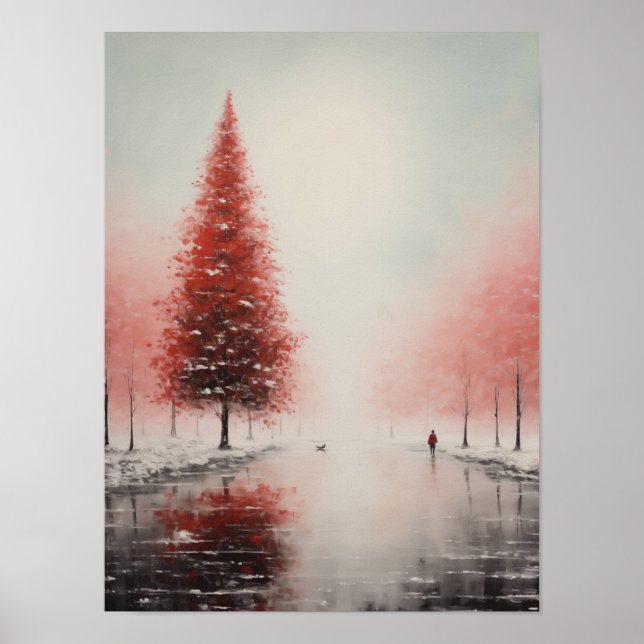 Crimson Solitude in Winter's Embrace Poster (Front)