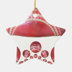 Crimson Spin – A Beautiful Red Cricket Ball Arti Ceramic Ornament