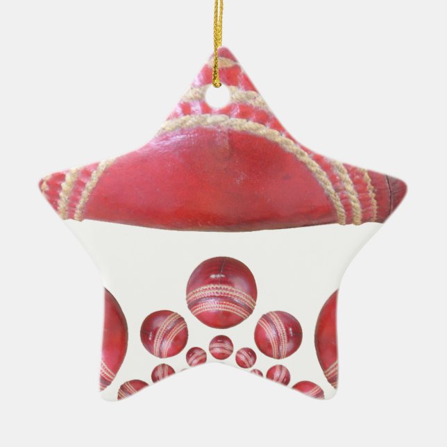 Crimson Spin – A Beautiful Red Cricket Ball Arti Ceramic Ornament (Front)