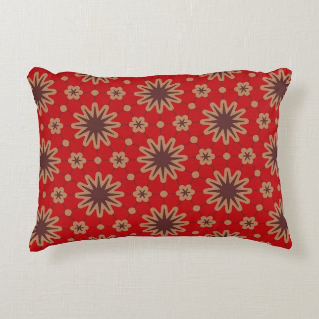 Crimson Starburst Bloom Accent Pillow (Front)