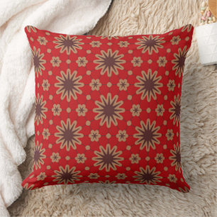 Crimson Starburst Bloom Throw Pillow