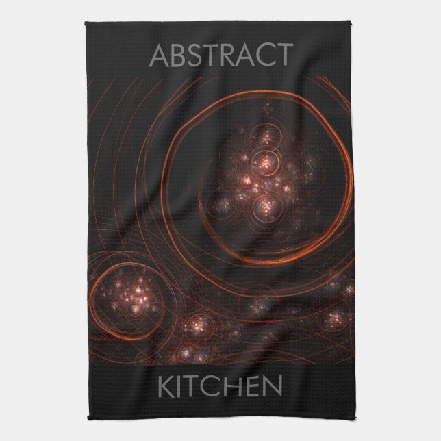 Crimson Starlight Orbits Abstract Cosmic Art Kitchen Towel (Vertical)