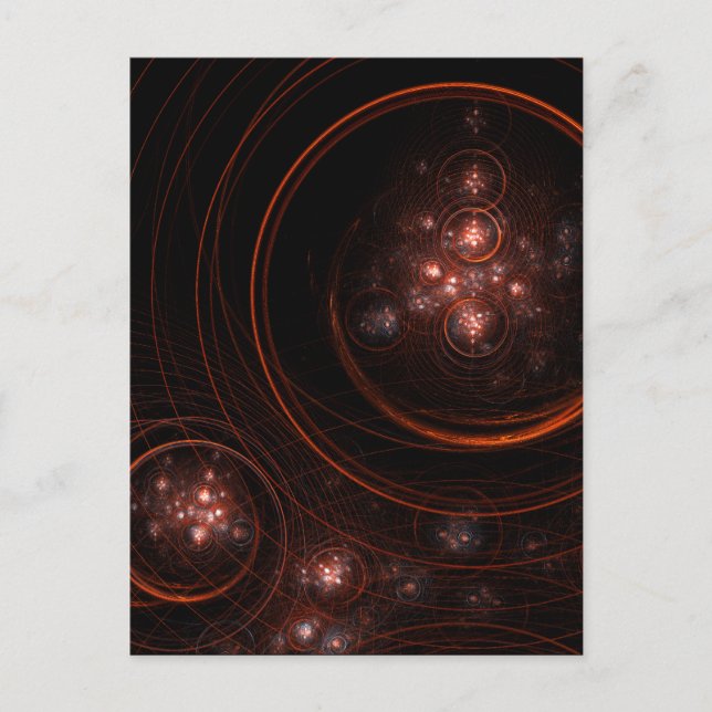 Crimson Starlight Orbits Abstract Cosmic Art Postcard (Front)