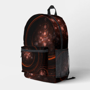 Crimson Starlight Orbits Abstract Cosmic Art Printed Backpack