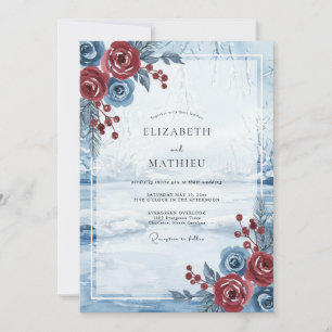 Crimson Steel Rose Wedding Invitation