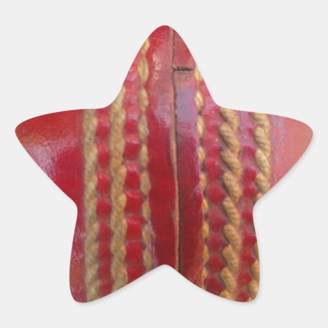 Crimson Stitch Focus: Close-Up of Cricket's Heart Star Sticker (Front)