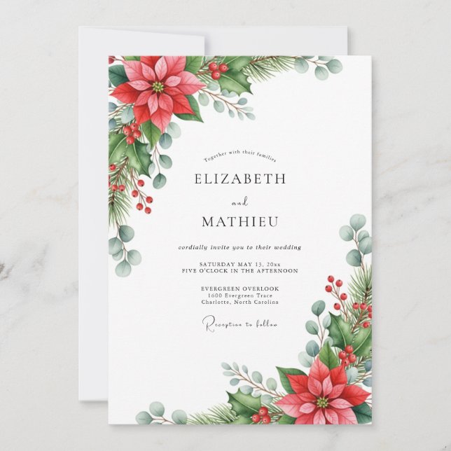 Crimson Striking Winter Wedding Invitation (Front)
