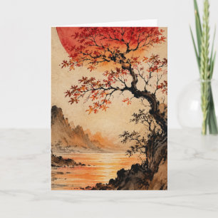 Crimson sun over Tree of Life Card