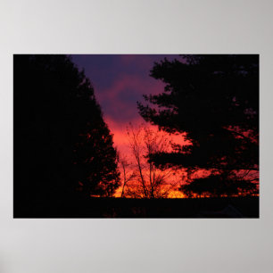 Crimson Sunrise Over Hubbell, Michigan Poster