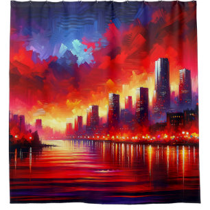 “Crimson Sunset Over City Skyline”