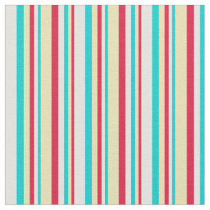Crimson, Tan, Dark Turquoise & Light Cyan Lines Fabric