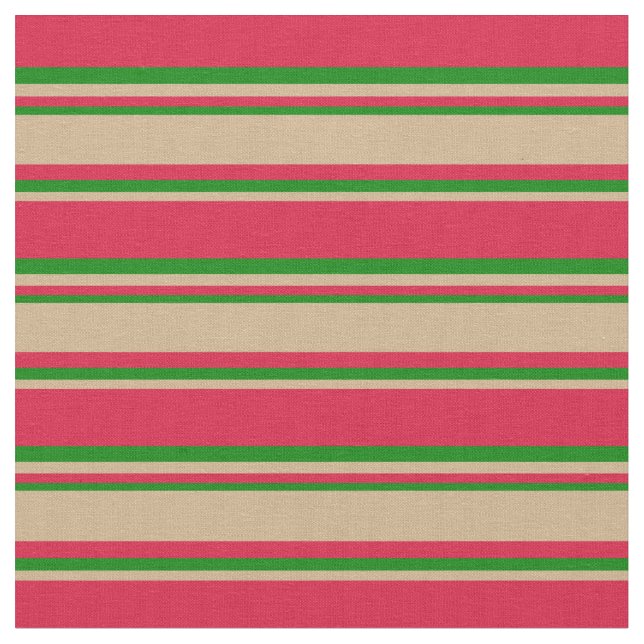 Crimson, Tan & Green Pattern Fabric (Close Up)