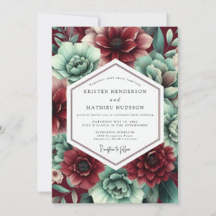 Crimson & Teal Lush Botanical Wedding Invitation