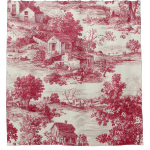 Crimson Toile Pastoral Landscape Pattern